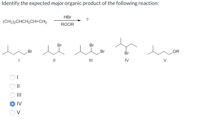 Identify the expected major organic product of the following reaction