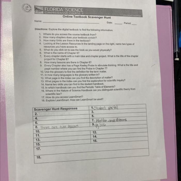 Florida science comprehensive course 3 answer key