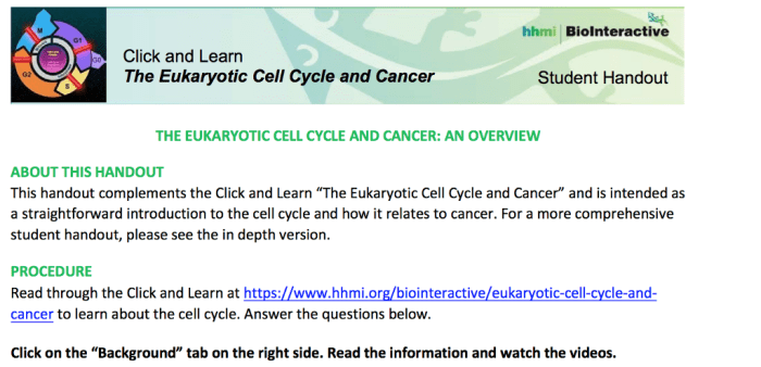 Hhmi eukaryotic cell cycle and cancer answers